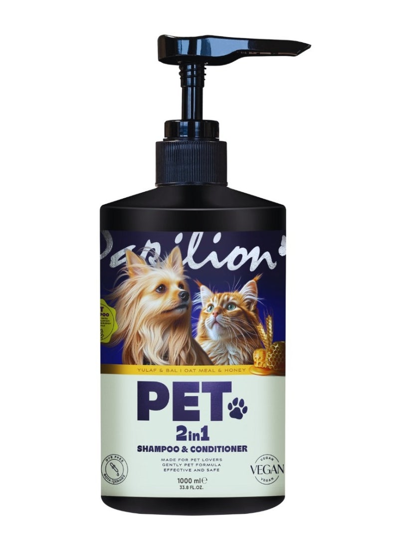papilion Pet 2 in 1 Shampoo & Conditioner, Oat Meal & Honey, 1000ml - Image 1